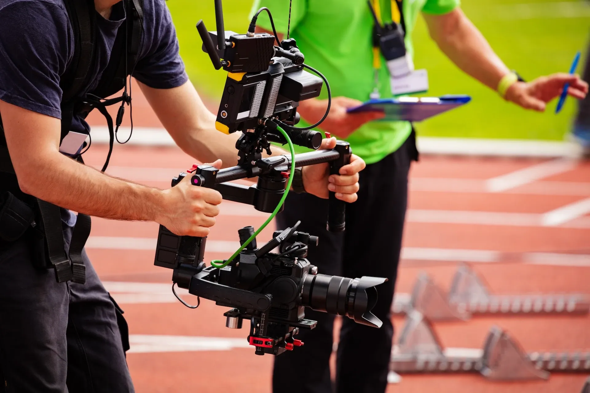 Filming on a racetrack