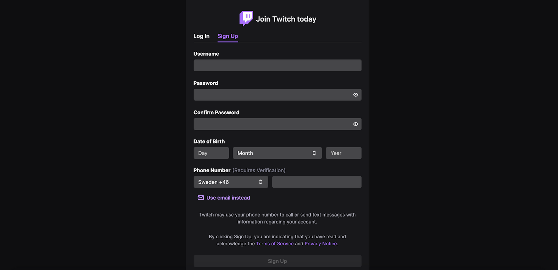Twitch page