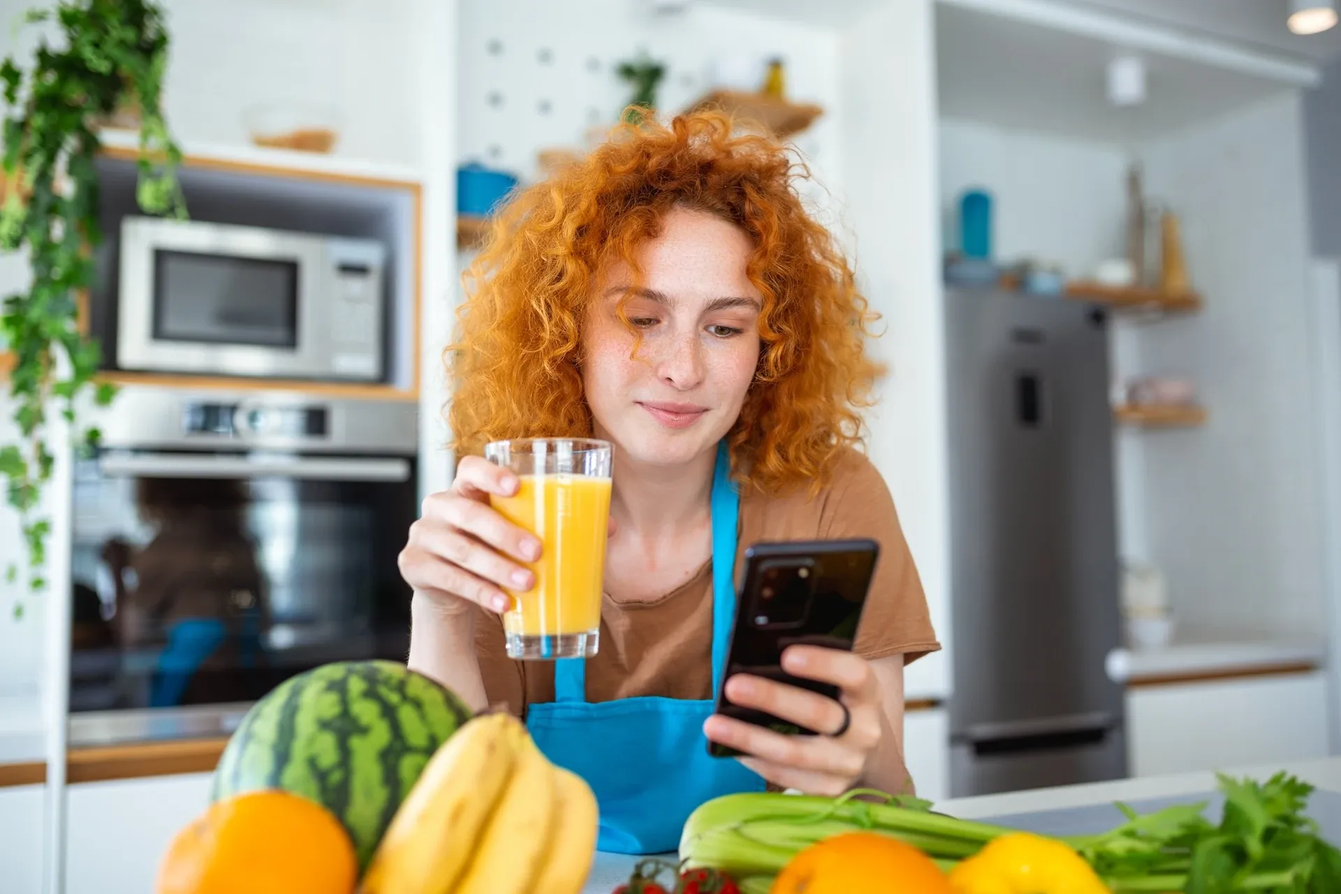 Texting and eating breakfast 